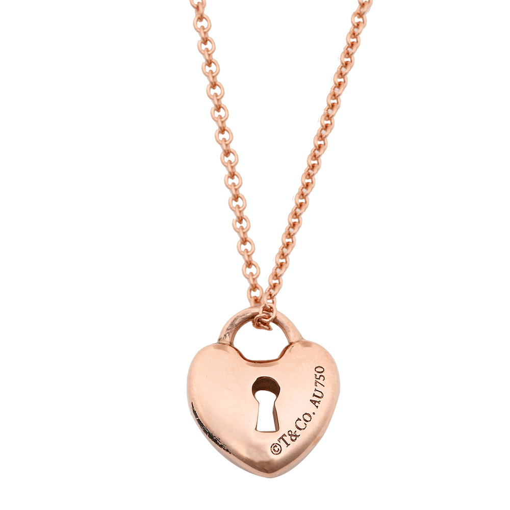 Tiffany Lock Heart Lock Pendant 18k Rose Gold Mini Necklace